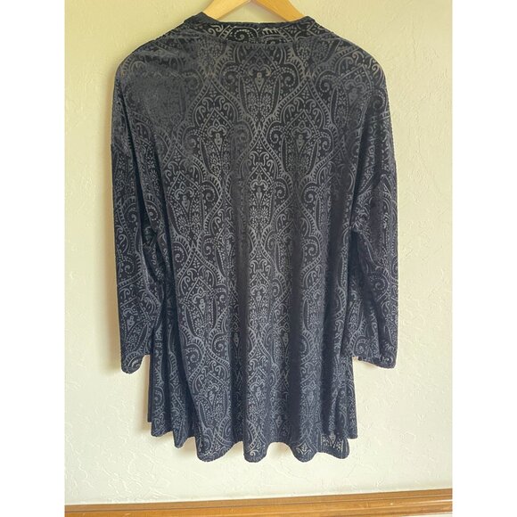 J. Jill Wearever Collection Black Velvet Burnout Floral Topper Cardigan Long Sle - Picture 5 of 6